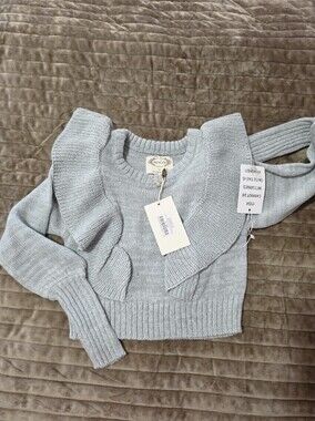 Joyfolie Light Gray Ruffle Scoop Neck Sweater